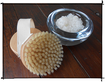 dry skin brush and dead sea salt crystals